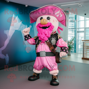 Pink Pirate mascot costume character dressed with a Dress Shirt and Headbands