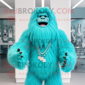 Cyan Sasquatch maskot...