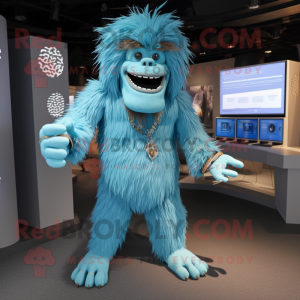 Cyan Sasquatch maskot...