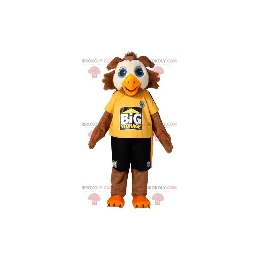 Mascota águila marrón en ropa deportiva. Disfraz de águila -