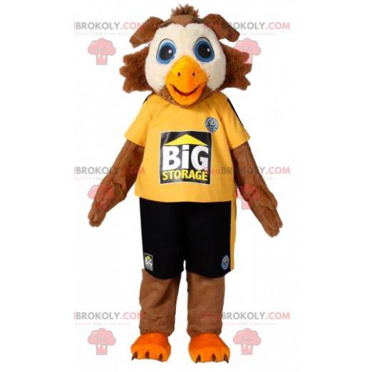 Mascotte dell'aquila marrone in abiti sportivi. Costume da