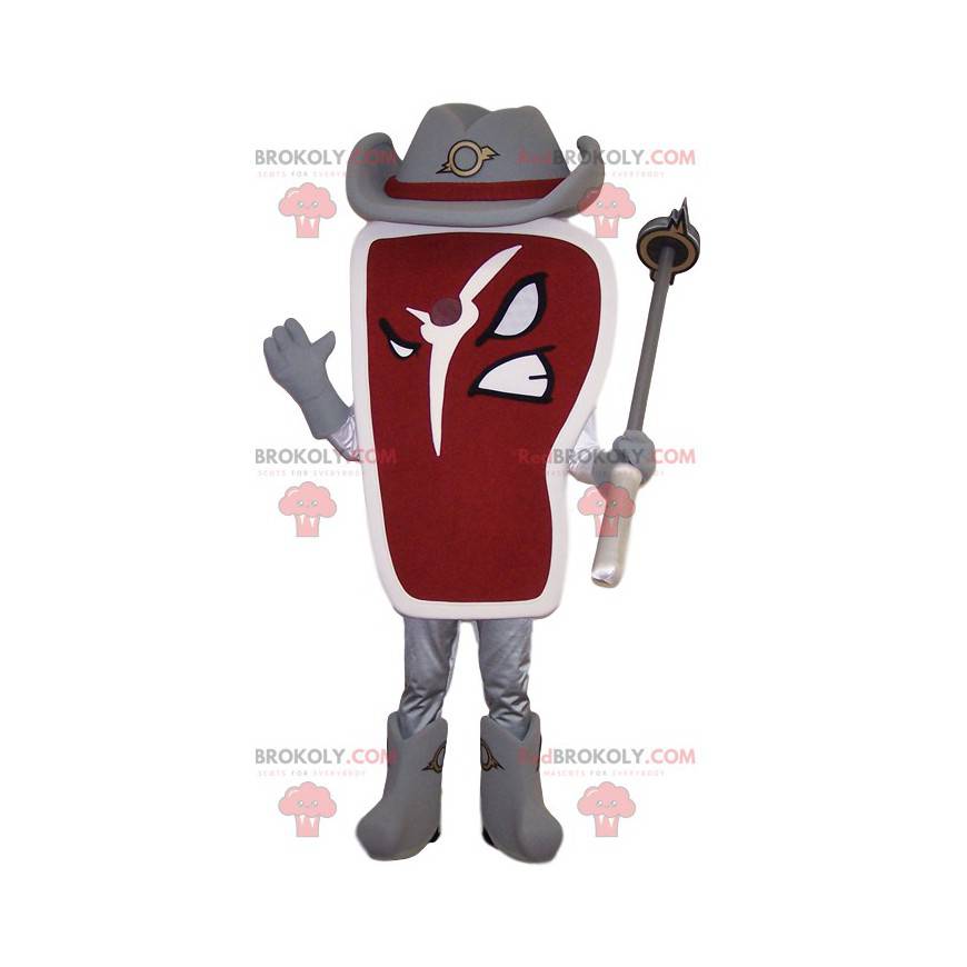 Mascotte de morceau de viande avec un chapeau de cowboy -