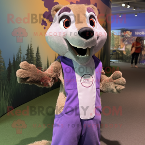 Lavender Mongoose mascot costume character dressed with a Tank Top and Ties