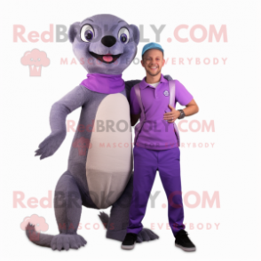 Lavender Mongoose mascot costume character dressed with a Tank Top and Ties