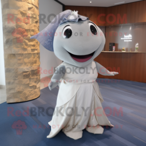 Gray Stingray mascot costume character dressed with a Wedding Dress and Headbands