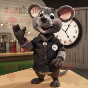 Black Rat mascot costume character dressed with a Henley Tee and Bracelet watches