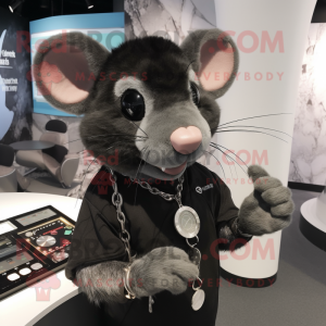 Black Rat mascot costume character dressed with a Henley Tee and Bracelet watches