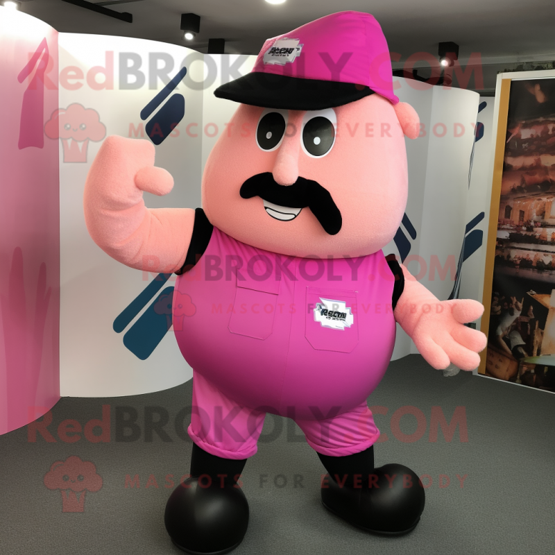 Pink Strongman mascot costume character dressed with a Bodysuit and Hat pins