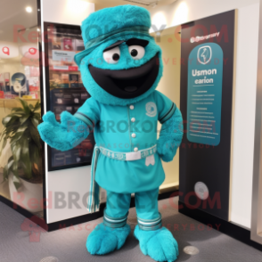 Turquoise Guinness mascot costume character dressed with a Bermuda Shorts and Cummerbunds