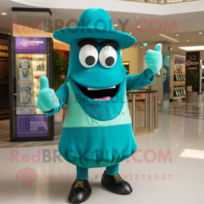 Turquoise Guinness mascot costume character dressed with a Bermuda Shorts and Cummerbunds
