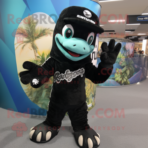 Black Barracuda mascot costume character dressed with a Playsuit and Beanies