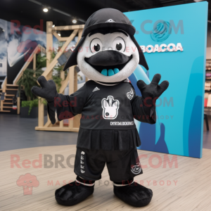Black Barracuda mascot costume character dressed with a Playsuit and Beanies