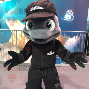 Black Barracuda mascot costume character dressed with a Playsuit and Beanies