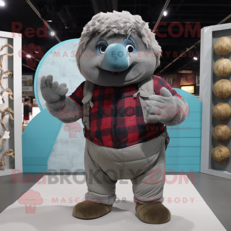 Gray Glyptodon mascot costume character dressed with a Flannel Shirt and Gloves Gray Glyptodon mascot costume character dressed with a Flannel Shirt and Gloves
