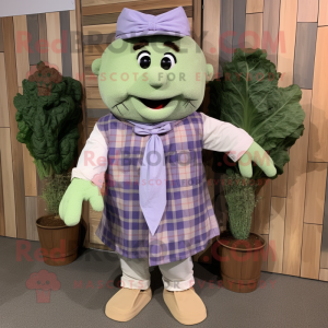 Lavender Caesar Salad mascot costume character dressed with a Flannel Shirt and Bow ties