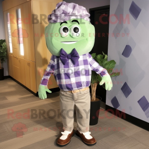 Lavender Caesar Salad mascot costume character dressed with a Flannel Shirt and Bow ties