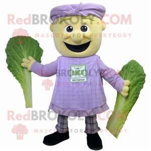 Lavender Caesar Salad mascot costume character dressed with a Flannel Shirt and Bow ties