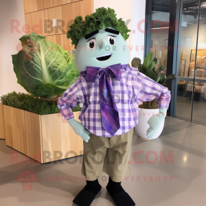 Lavender Caesar Salad mascot costume character dressed with a Flannel Shirt and Bow ties