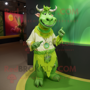 Lime Green Zebu mascot costume character dressed with a Blouse and Bracelets