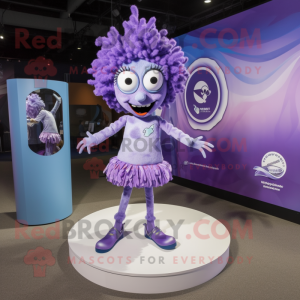 Lavender Contortionist mascot costume character dressed with a Mini Dress and Earrings
