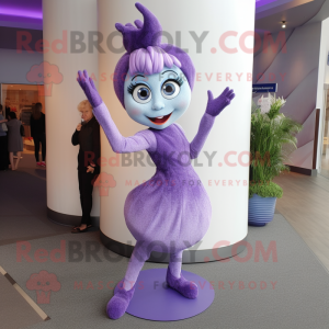 Lavender Contortionist mascot costume character dressed with a Mini Dress and Earrings