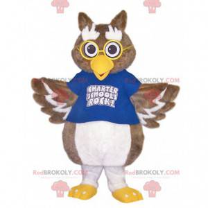 Mascote da coruja com uma camisa azul e óculos - Redbrokoly.com