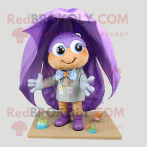 Lavender Hermit Crab mascot costume character dressed with a Raincoat and Bow ties