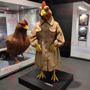 Brown Hens mascot costume character dressed with a Raincoat and Cufflinks