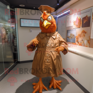 Brown Hens mascot costume character dressed with a Raincoat and Cufflinks