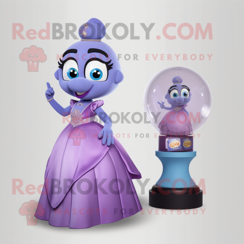 Lavender Hourglass mascot costume character dressed with a Ball Gown and Coin purses Lavender Hourglass mascot costume character dressed with a Ball Gown and Coin purses