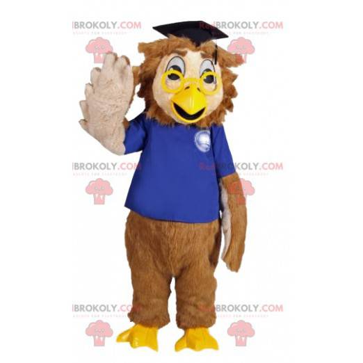 Owl mascot with a blue jersey and glasses - Redbrokoly.com