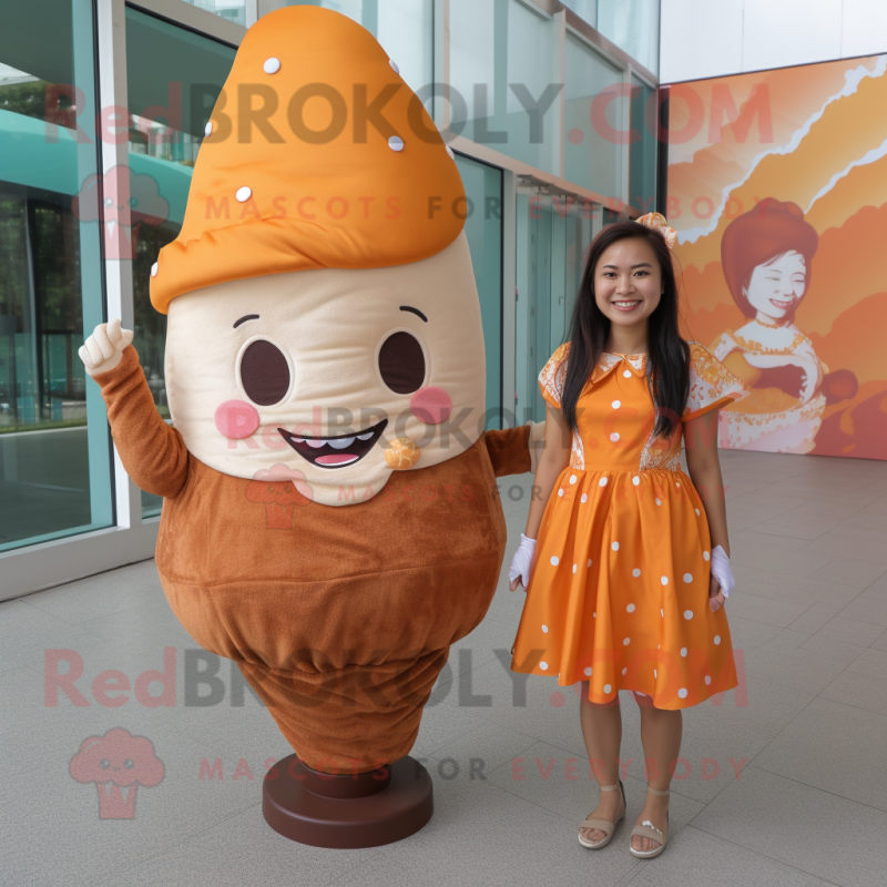 Rust Ice Cream Cone mascot costume character dressed with a Mini Dress and Headbands