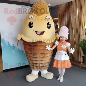 Rust Ice Cream Cone mascot costume character dressed with a Mini Dress and Headbands