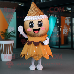 Rust Ice Cream Cone mascot costume character dressed with a Mini Dress and Headbands