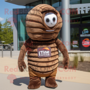 Brown Trilobite mascot costume character dressed with a Polo Shirt and Scarves