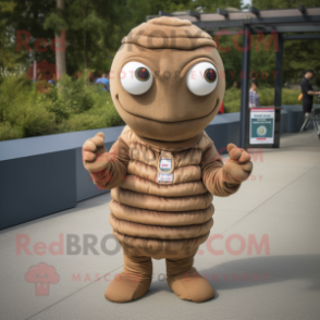 Brown Trilobite mascot costume character dressed with a Polo Shirt and Scarves