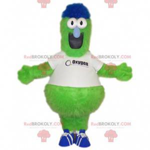 Funny neon green monster mascot with a white jersey -