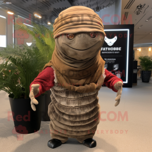 Brown Trilobite mascot costume character dressed with a Polo Shirt and Scarves