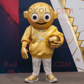 Gold Petanque Ball mascot costume character dressed with a Sweatshirt and Bracelets