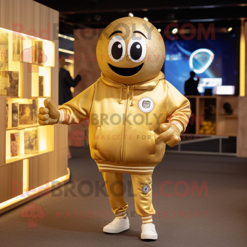 Gold Petanque Ball mascot costume character dressed with a Sweatshirt and Bracelets Gold Petanque Ball mascot costume character dressed with a Sweatshirt and Bracelets