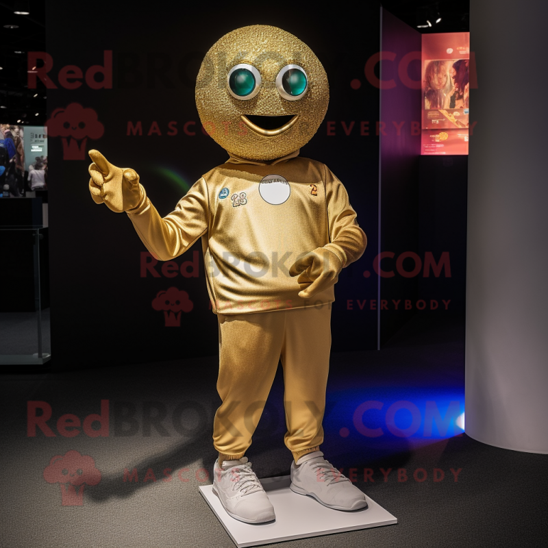 Gold Petanque Ball mascot costume character dressed with a Sweatshirt and Bracelets Gold Petanque Ball mascot costume character dressed with a Sweatshirt and Bracelets
