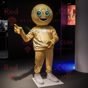 Gold Petanque Ball mascot costume character dressed with a Sweatshirt and Bracelets