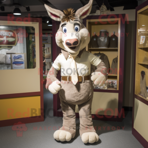 Beige Donkey mascot costume character dressed with a Corduroy Pants and Bow ties