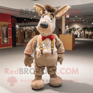 Beige Donkey mascot costume character dressed with a Corduroy Pants and Bow ties