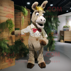 Beige Donkey mascot costume character dressed with a Corduroy Pants and Bow ties