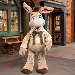 Beige Donkey mascot costume character dressed with a Corduroy Pants and Bow ties