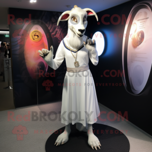 White Gazelle mascot costume character dressed with a Maxi Skirt and Cufflinks