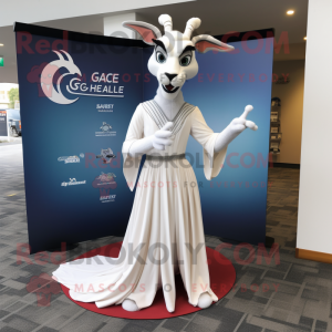 White Gazelle mascot costume character dressed with a Maxi Skirt and Cufflinks