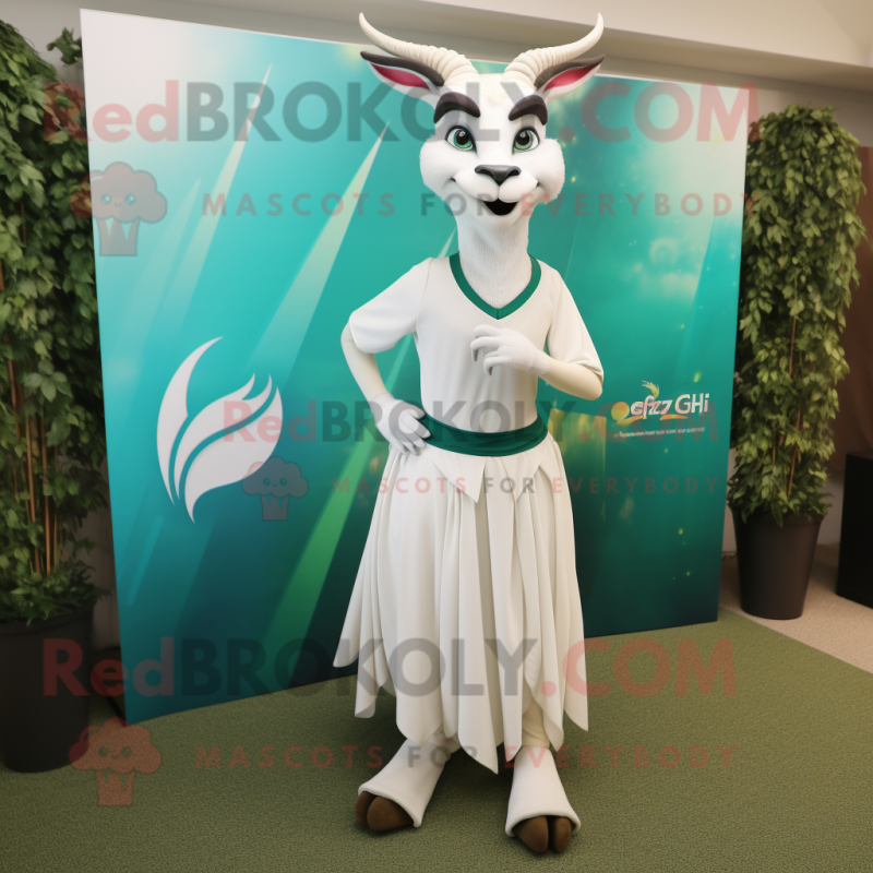 White Gazelle mascot costume character dressed with a Maxi Skirt and Cufflinks