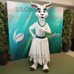 White Gazelle mascot costume character dressed with a Maxi Skirt and Cufflinks